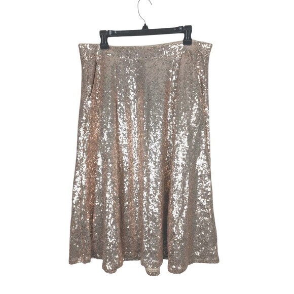 Torrid 0 Womens Champagne Gold Sequin Midi Skirt Elastic Waist Size Large - Picture 10 of 16